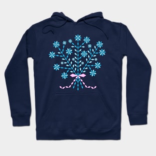 Winter blue flower bouquet with long pink ribbon, version five Hoodie